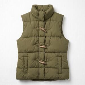 Gap Olive Green Toggle Closure Women's Small Fleece Lined Puffer Vest Outdoors